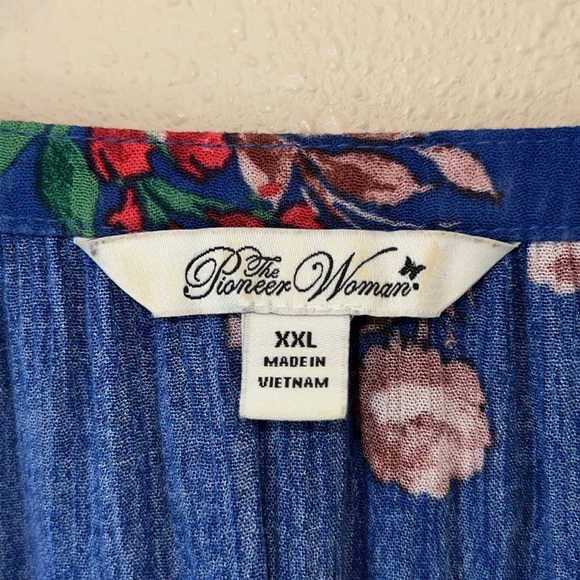 The Pioneer Woman Blue Red Floral Print 3/4 Sleeve Peasant Top Womens XXL - Picture 6 of 7